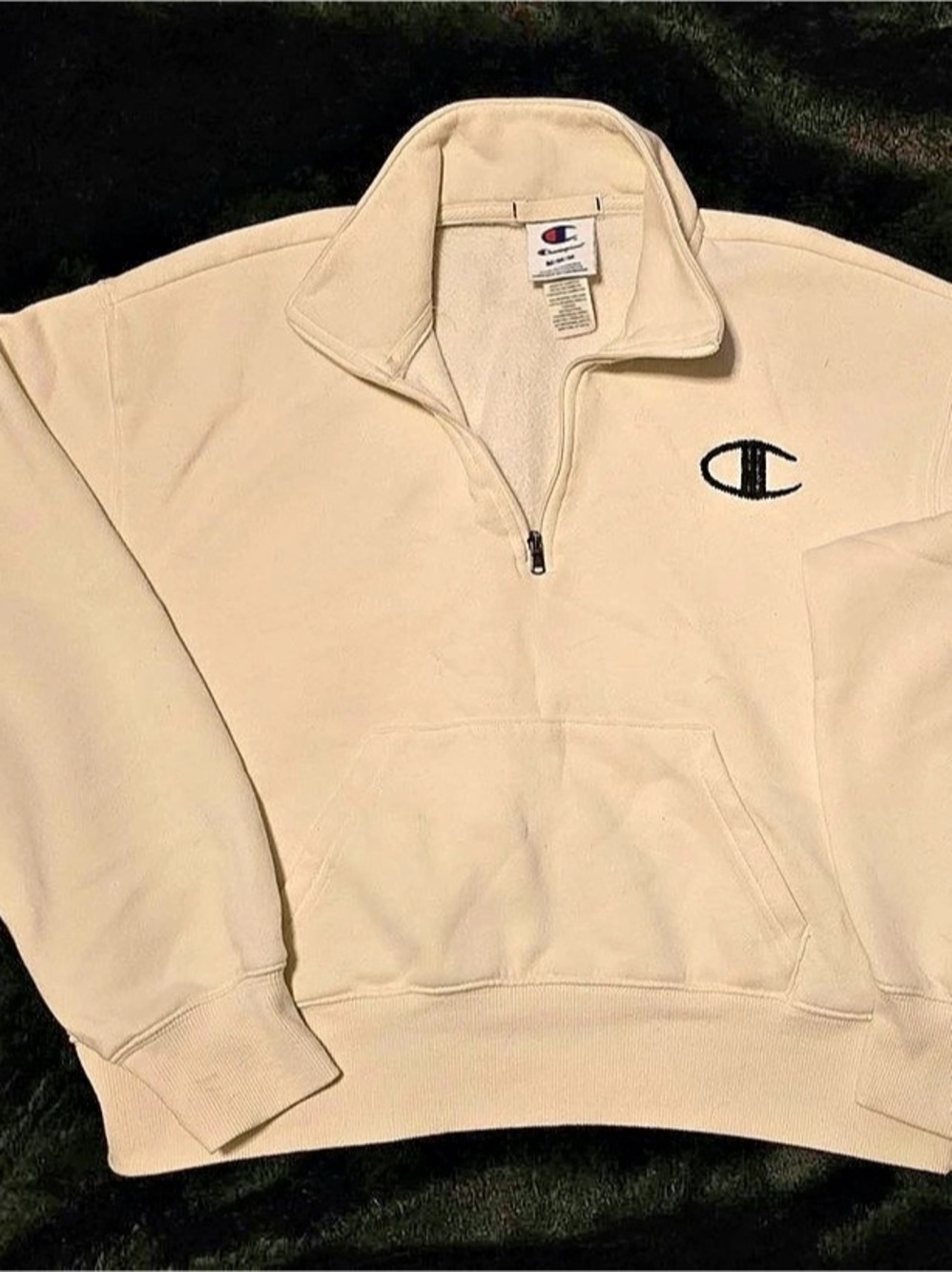 Champion Reverse Weave 1/4 Zip Mock Neck Sweatshirt Cream Medium